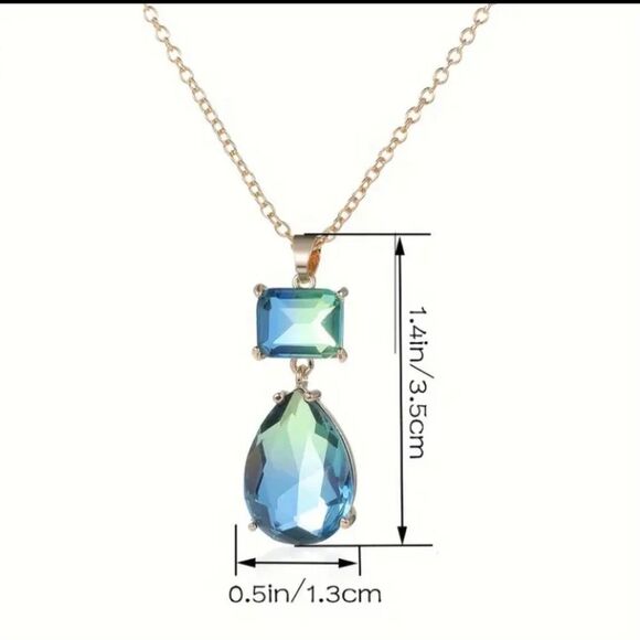 Blue Green Ombre Crystal Rhinestone Necklace - Picture 2 of 5